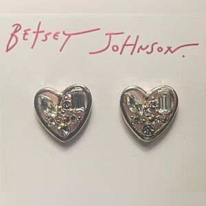 Betsey Johnson Silver & Rose Gold Heart Earrings with Sparkling Stones 💎